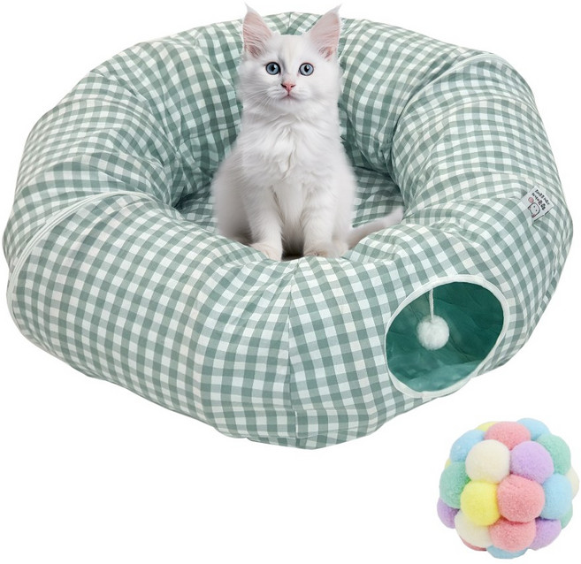 행운이네 고양이 터널하우스 + 폼폼볼, 1개, 민트