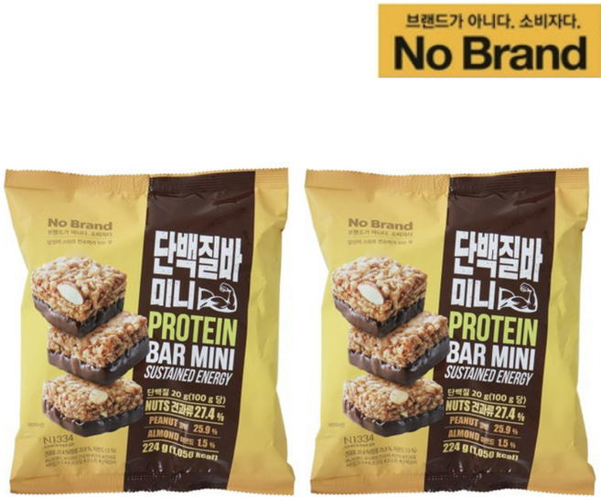 노브랜드 단백질바 미니 224g 100g당 470kcal, 2개