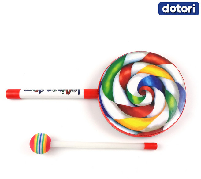 도토리무역 롤리팝드럼 음악교구 악기놀이 타악기 유아악기 유아드럼, 1개