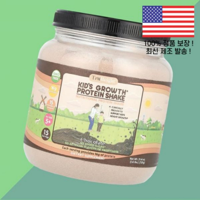 트루하이트 그로스 단백 프로틴 쉐이크 어린이 칠드런 키즈 아이 5세 이상 초콜릿 25.4온스 720g TruHeight Growth Protein Shake For Kids 5