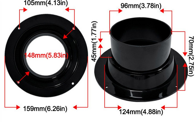 ABS 배기 덕트 커넥터 50 검정색 호스 160MM 어댑터 주방 베벨 라운드 환기 플랜지 공기, 1개, 06 100mm