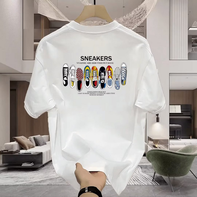 신제품 출시 남자프린팅반팔티 오버핏 라운드 면티 여름 티셔츠 W870