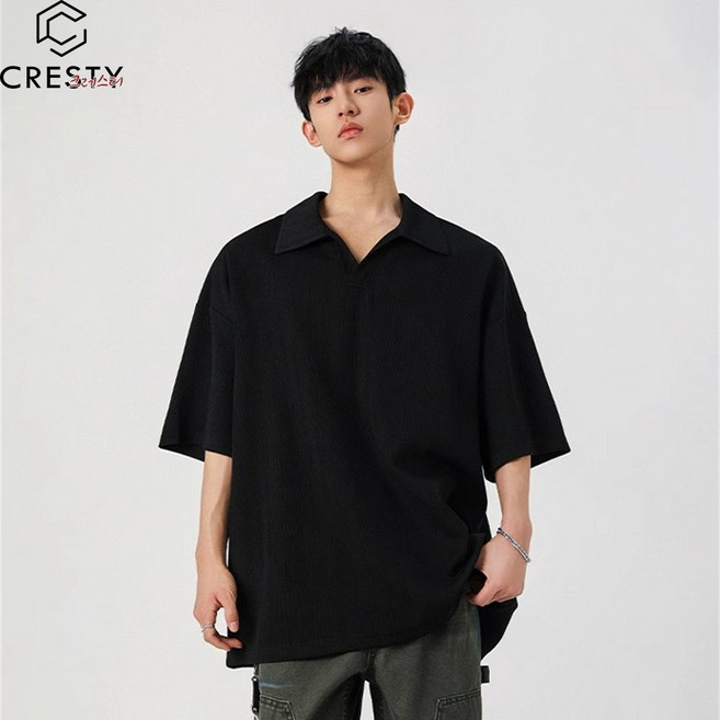 크레스티 남성 데일리 루즈핏 카라 반팔티 여름 베이직 니트 티셔츠