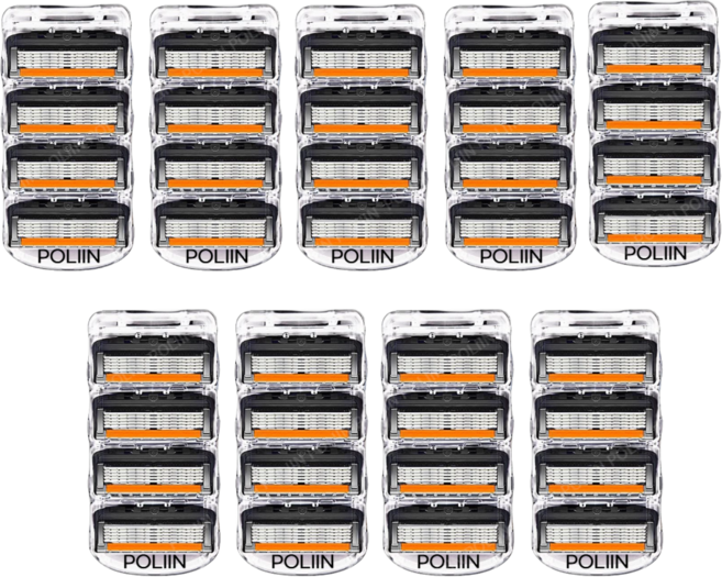 POLIIN 5중날 신형 면도날 (Black+Orange) 질레트 퓨전 프로글라이드 호환, 9개, 4개입