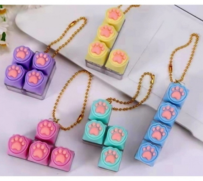 4구 고양이발 딸깍이 키링 1+1 중복없음 파스텔색상 냥발 딸깍이 키링 기계식 키보드 테트리스 자판기 피젯 딸깍이