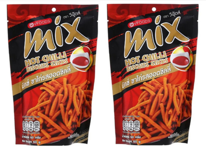 vfoods THAI MIX 매운 믹스 핫칠리 스틱 스낵 60g, 2세트