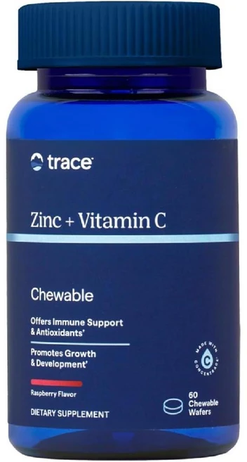 Trace Minerals 아연 플러스 비타민 C - 효소 기능 및 건강한 성장 지원을 위한 츄어블 종합비타민 라즈베리 웨이퍼 60개(60회 제공량), 1개, 60정 - 쿠팡