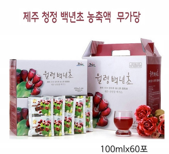 백년초 열매 농축액/무가당 제주 백련초 즙/국내산 제주도 백연초 엑기스 손바닥 선인장 진액 추천/60포, 1박스, 100ml