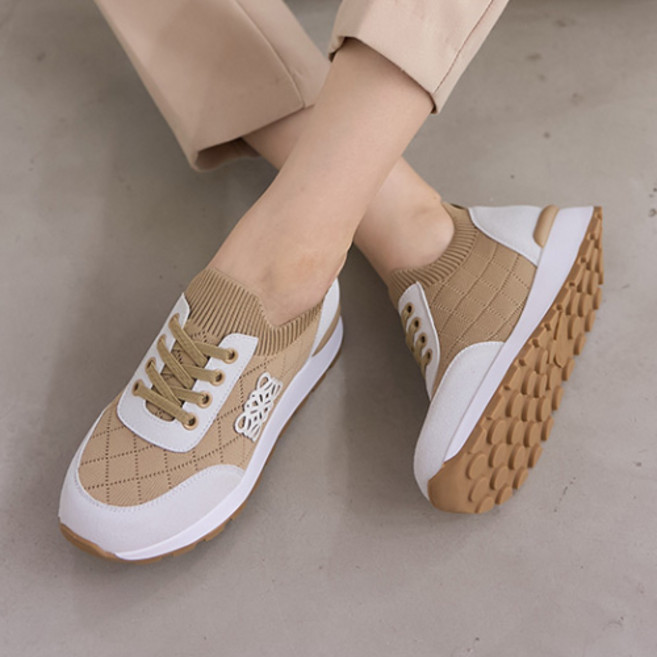 엣지 배색 스판 니트 여성키높이 통굽 스니커즈 4.5cm