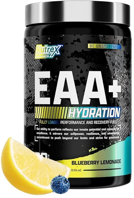 Nutrex Research EAA 하이드레이션 | EAAs + BCAA 파우더 | 근육 회복 근력 근육 형성 지구력 | 8G 필수 아미노산 + 전해질 | 블루베리 레모네, Nutrex Research EAA 하이드레이션 | E, 396g, 1개 - 쿠팡