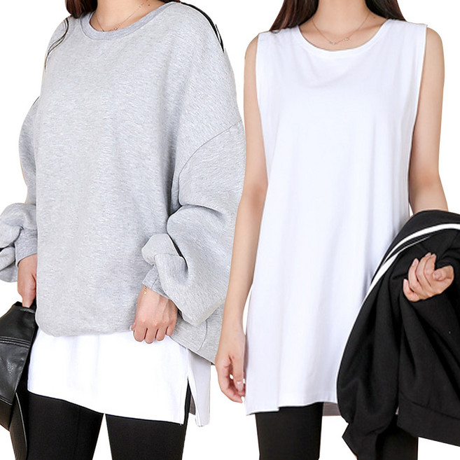 퍼스트클로 레이어드 롱 나시 티셔츠