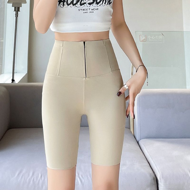 Makone 여성 앞지퍼 조거 팬츠 봄여름 힙업 레깅스 5부 반바지 복부압박 샤크팬츠