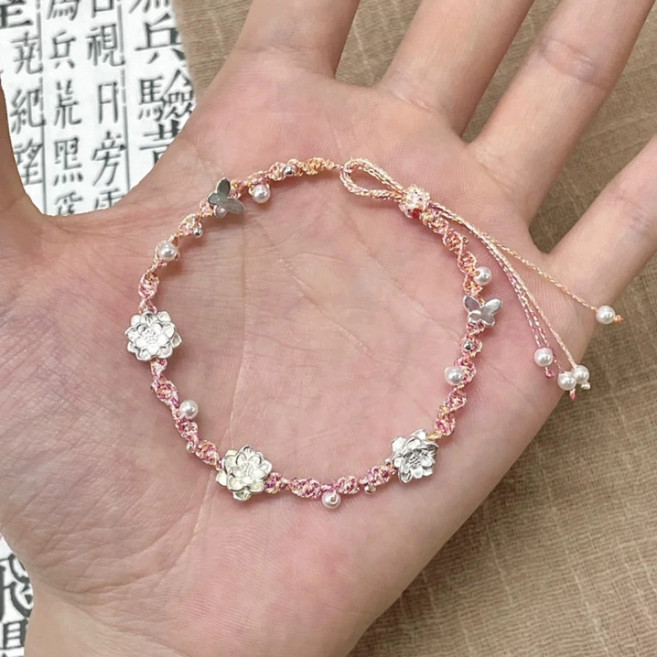 작은 꽃 수제 위빙 나비 팔찌 여성용 화사하고 심플한 액세서리
