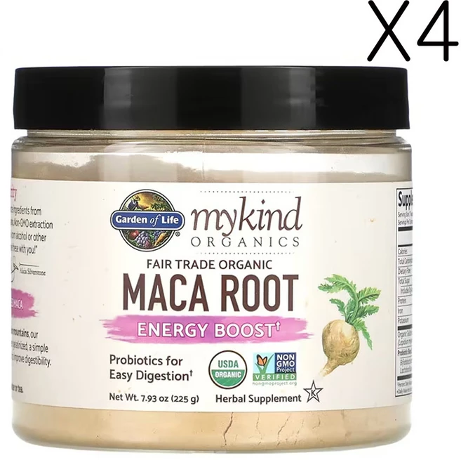 가든오브라이프 마이카인드 오가닉 페어 트레이드 유기농 마가뿌리 에너지 부스트 7.93 oz (225 g), 225g, 4개 - 쿠팡