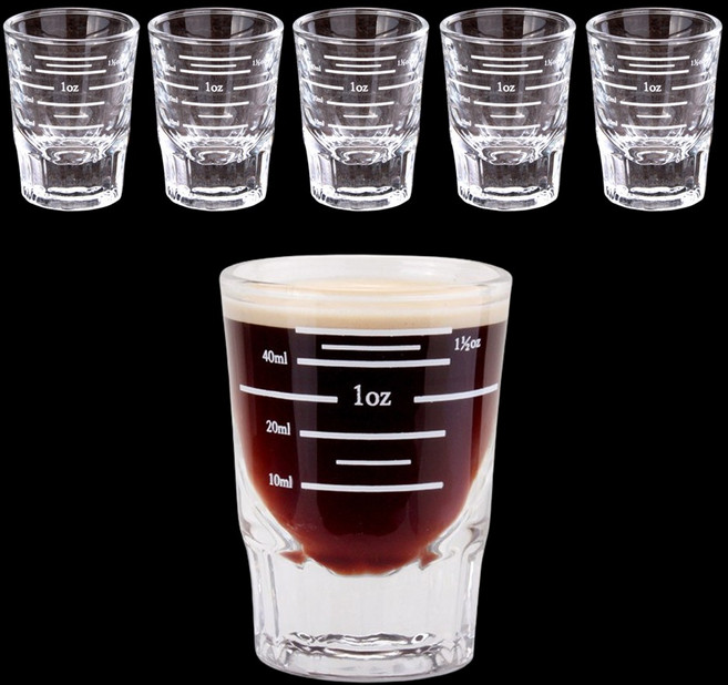 에스프레소 5라인 샷잔 50ml 6개입 세트 커피 시럽잔 벨크리머 계량 유리샷잔, 6개, 단일