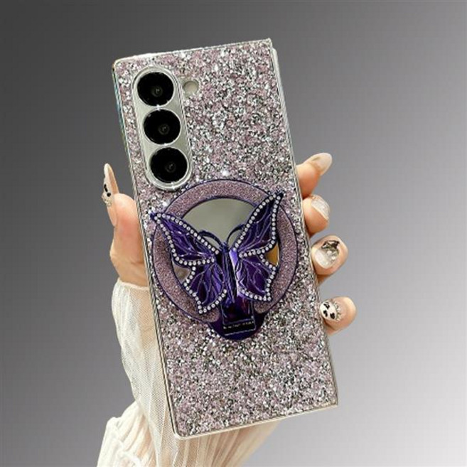 갤럭시Z폴드 7 6 5 4 예쁜 럭셔리 반짝이 펄 큐빅 나비 미러 거울 링 거치대 하드 지폴드 제트폴드 폴더 핸드폰 케이스