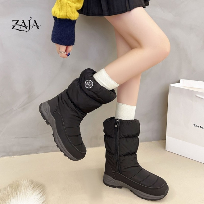 ZAJA 여성 겨울 미드 방한화 캐주얼 방수 미끄럼방지 두꺼운 패딩 등산화