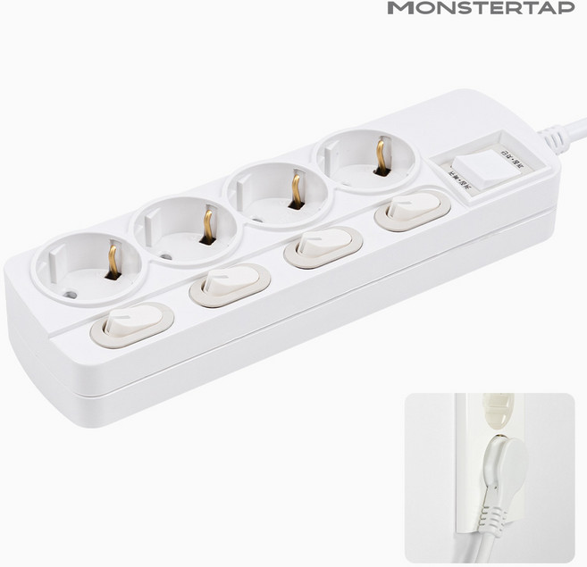 몬스터탭 국산 개별 절전 과부하차단 스위치 멀티탭 슬림 플러그, 1개, 개별 4구 화이트, 3m