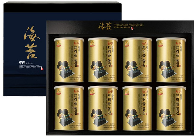 명품 해달음 광천 일품2호 트러플 돌김 도시락캔김 고급 답례품 쇼핑백포함 8P 선물세트, 1세트