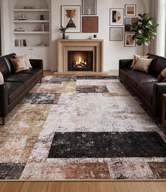 YIHOUSE Washable 8x10 Area Rugs for Living Room Geometric Patchwork Rug Bedroom Non Slip Low Pile