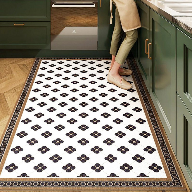 GHKO 기름방지+미끄럼방지 대형 주방 롤매트쿠션 주방매트 싱크대 방수 PVC 주방매트 트렌디고 잘라쓰는 주방매트 특대형 미끄럼방지매트 현관 바닥매트, 브라운, 1개