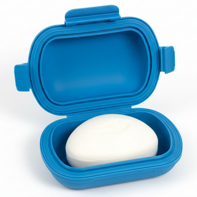 조아리빙 실리콘 휴대용 수영장 방수 비누 케이스, 1개, 블루