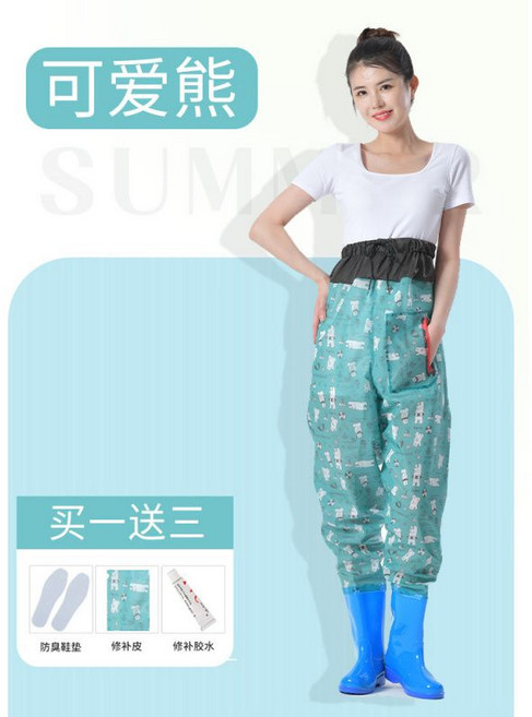 갯벌 방수복 작업 점프수트 멜빵 바지 장화 세트, 큐티 베어 통바지[3D슬림핏], 40