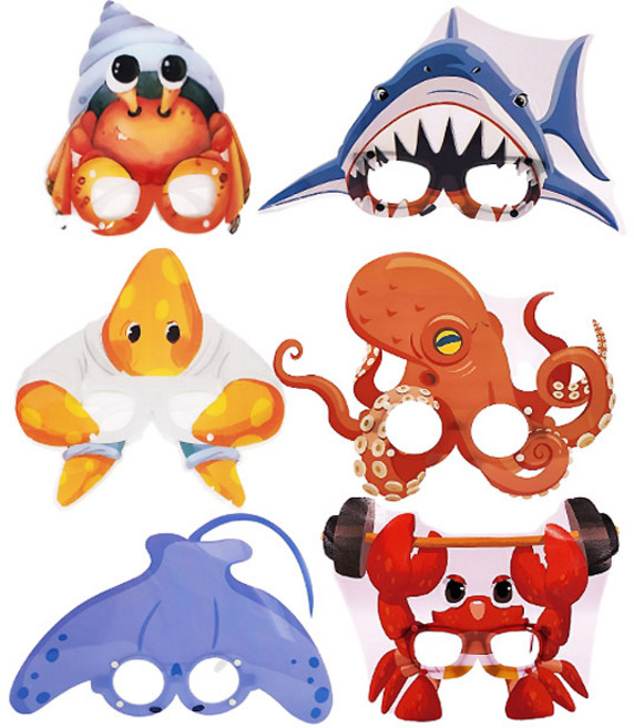 물고기 파티안경 6종세트 / 상어안경 문어 불가사리 소라게 가오리 꽃게 가면안경 생일파티용품