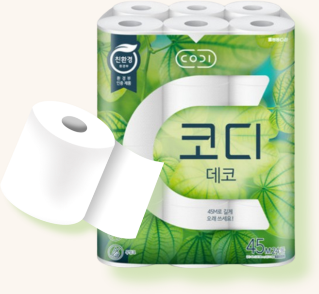 코디 데코 45m 24롤 1팩 엠보싱 화장지, 1개