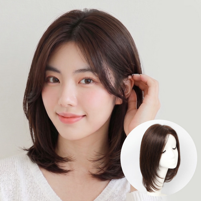 [W1070] 블레어 미디움 레이어드컷 여성 통가발 인모100%, M SIZE(53-54cm), 진한갈색