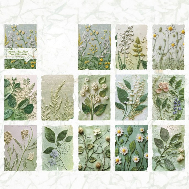 올리브파티 플라워감성편지 시리즈 감성 빈티지 다꾸 배경지 메모지 23매 세트, 1세트, 그린