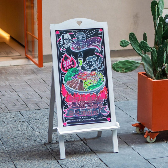 입간판 블랙보드 카페 칠판본가 오늘의메뉴 변경 상단월넛바 타원형 가나칠판 칠판 메뉴판 이젤, 4. 빈티지중형포함화이트102x46, 1개