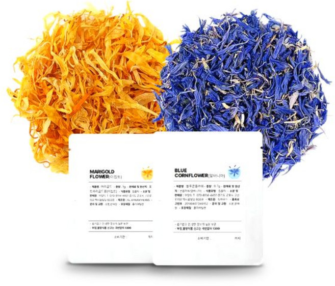 블루(0.7g) and 옐로우(1g) 콘플라워와 마리골드 데코(식용꽃) 침출, 1.7g, 1개, 1개입