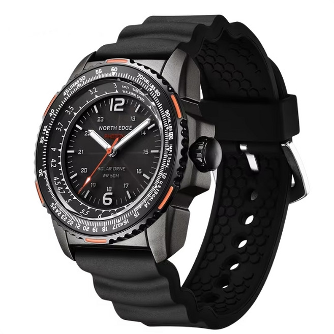 NorthEdge 포톤 파일럿 밀리터리 워치 태양광 발전 전원 50m 방수 304 스테인레스 스틸 바디