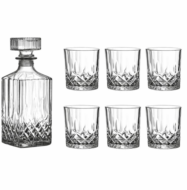 크리스탈 커팅 유리 양주 위스키 디캔터 750ml+220ml 잔 6p, 1개, 750ml