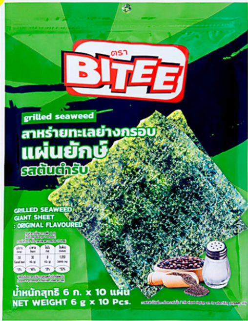 BITEE 原味巨型海苔 酥脆海苔片 獨立包裝 6公克x10片, 60g, 1個