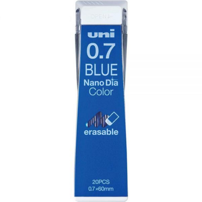 컬러 샤프심 리필심 건설 제도 유니 기계식 연필 리드 나노 디아 0.7mm 파랑 U07202NDC.33, 20 Count (Pack of 1), 20 Count (Pack of 1)