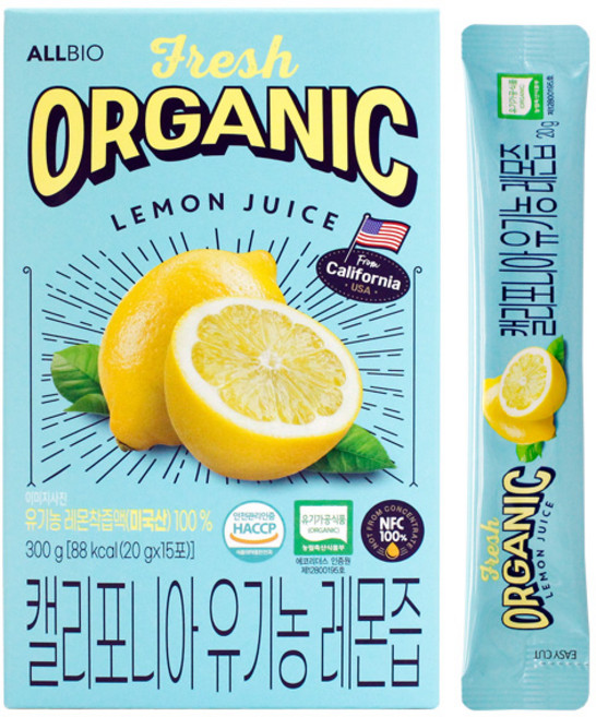 올바이오 캘리포니아 유기농 레몬즙 15p, 300g, 1개