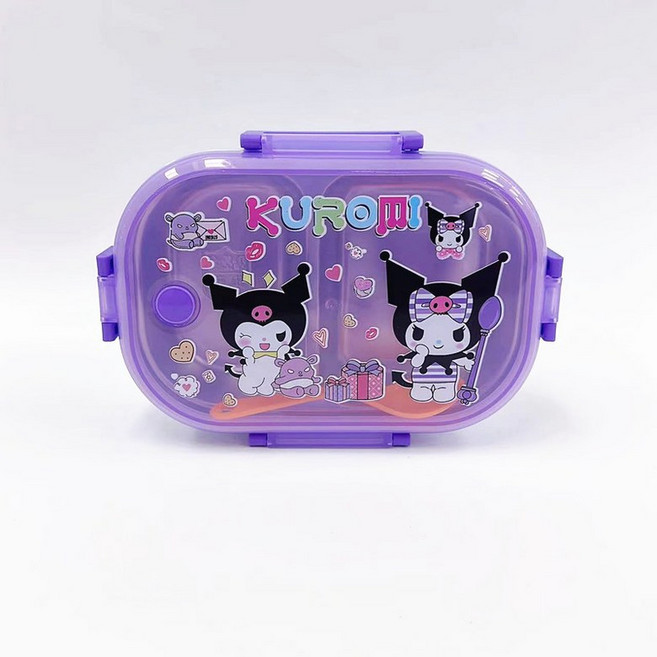 산리오 키티 귀여운 2단 스텐 도시락 선물 보온 보냉 런치박스, 1개, 퍼플 쿠로미