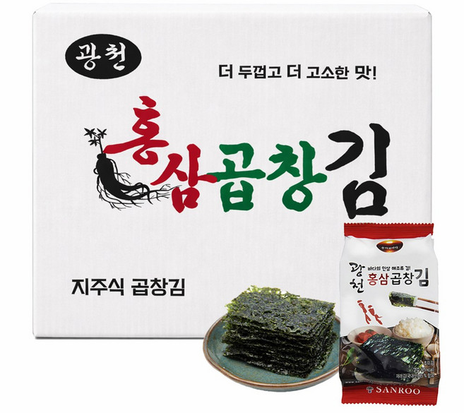 산루 홍삼김 7g x 18봉 두꺼운 곱창김 두번구워 더 바삭한 재래김, 18개, 7g(1개)
