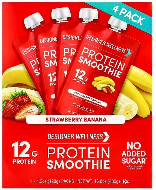 Designer Wellness 프로틴 스무디 딸기 바나나 4팩 각 120g(4.2oz) DEP-00002, 4 Count - 쿠팡