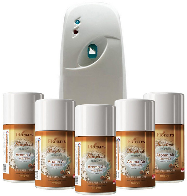 ( 분사기 + 방향제 X 5개 세트 ) 아로마에어 자동분사기 리필 향캔, 분사기 1개 + 헤이즐넛커피 (향캔 5개), 1세트, 280ml