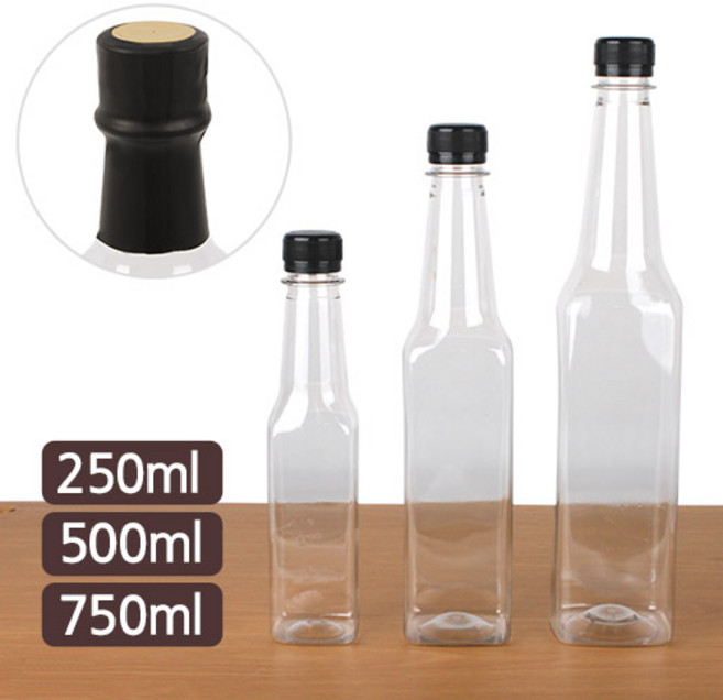 대원 사각 와인페트병(250ml/500ml/750ml)-박스판매/더치병/공병/PET병, 02. 사각 와인페트병 500ml-1box/185개, 1개