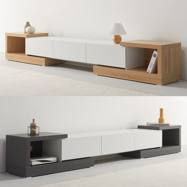 [와우할인 단독특가] 솔피 1600 1800 2400 확장형 tv다이 수납 서랍형 거실장, 01.오크화이트