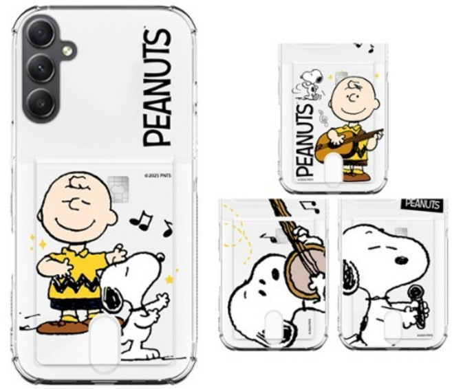 갤럭시버디3 (A156) 갤럭시A15 (A155) 공용 스누피 씽앤쏭 투명 에어쿠션 카드 젤리 케이스