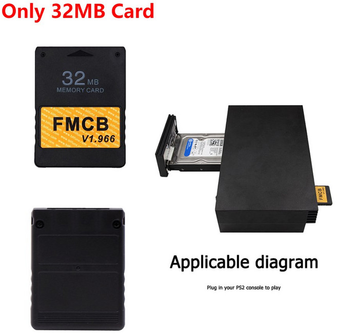 SATA 인터페이스 네트워크 카드 어댑터 McBoot V1 966 FMCB 메모리 PS2 콘솔용 HDD 플레이스테이션, Only 32MB Card, 1개