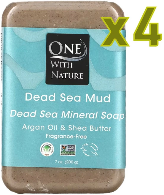 원위드네이쳐 사해 머드 비누 미네랄 솝바 무향, 200g, 4개입 - 쿠팡