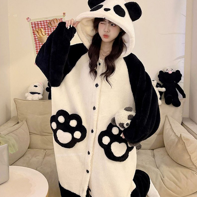 성하가든 남여공용 귀엽고 따뜻한 케릭터 팬더 극세사 수면 파자마 잠옷