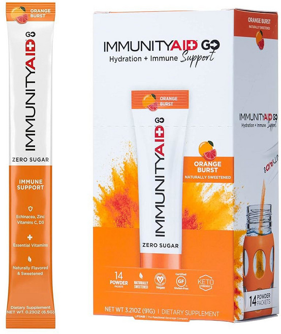 FITAID 에너지 GO 프리워크아웃 파우더 망고 소르베 200mg (30개입) | 파우더, Immunity (Orange Burst), 14 Servings (Pack of 2)