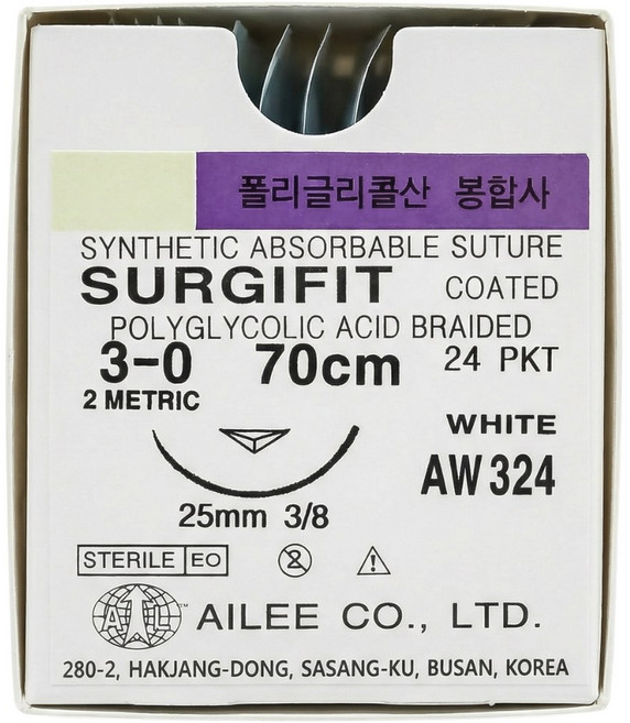 아이리 AILEE 써지피트 AW324 3-0 25mm 3/8 각침 70cm 수술실 봉합사 24개입, 1개